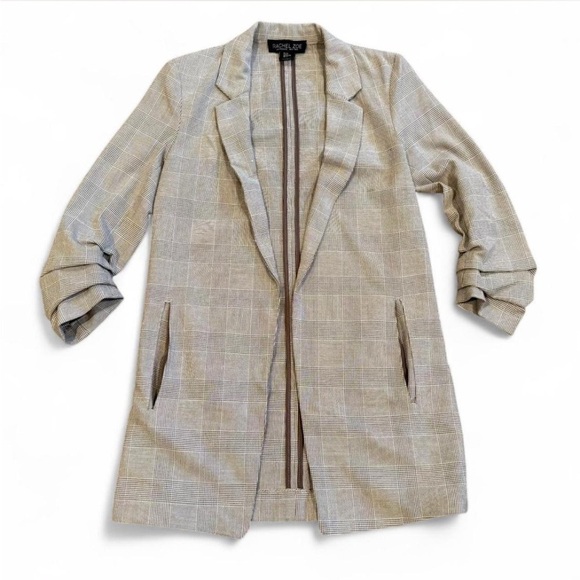 Rachel Zoe Tan Blazer with Textured Fabric and Open Front - Picture 1 of 7